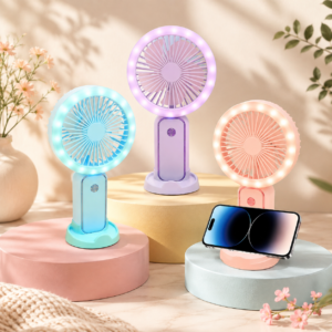 VENTILADOR PORTÁTIL CON LUZ LED Y BASE