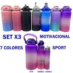 BOTELLAS MOTIVACIONALES SET X3 COLORES BT-22