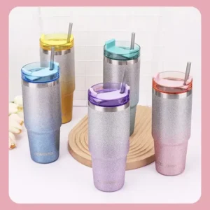 Vaso Termico Full Glitter Acero Frio Calor C/ Sorbete Brillo 900ml