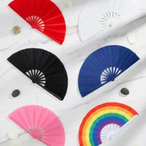 Abanico Rave Liso Grandes Fiesta Tela Kung FU 34cm Alto