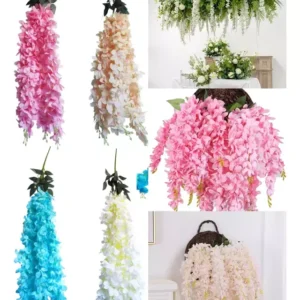 Ramo Glicina Artificial Con 5varitas Colgante Deco 80cm Alto
