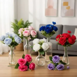 Ramo Rosa Artificial Decoracion Evento 5 Flores, 28cm Alto
