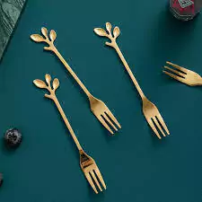 Mini Tenedor Dorado Acero Inox Alto 12cm Postre X 6 Unid.