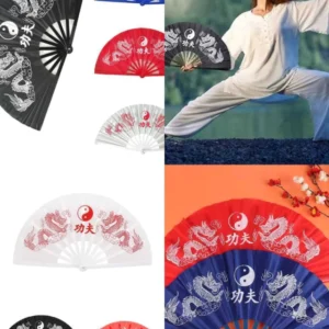 Abanico Dragón Yin Yang Kung Fu Taichi PVC y Tela. 33cm Alto Grande