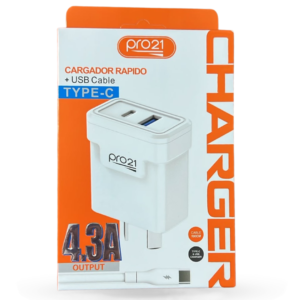 Cargador 4.3a pro21 tipo c + usb cable tipo c 12087