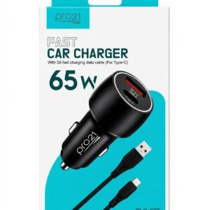 Cargador p/auto 65w pro21 usb+c cable tipo c 13405
