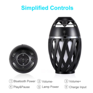 LÁMPARA VELADOR ANTORCHA EFECTO FUEGO PARLANTE BLUETOOTH