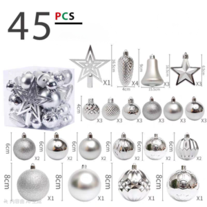 SET DE PELOTAS DE NAVIDAD PLATEADA X 45
