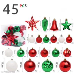 SET DE PELOTAS NAVIDAD ROJA+BLANCA+VERDE X 45