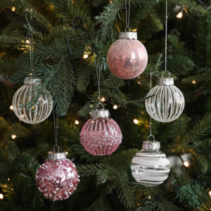 SET DE PELOTAS NAVIDAD ROSA + BLANCA X 25