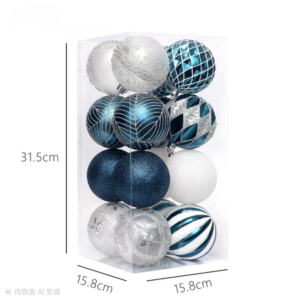 SET DE PELOTAS NAVIDAD CELESTE + BLANCA + PLATEADA X 16