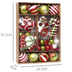 SET DE PELOTAS Y ADORNOS NAVIDAD ROJA+VERDE+BLANCA X 50 PIEZAS