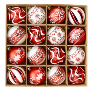 SET DE PELOTAS NAVIDAD ROJA Y BLANCA X 16