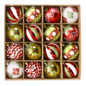 SET DE PELOTAS NAVIDAD COLOR ROJA+VERDE+BLANCA X 16