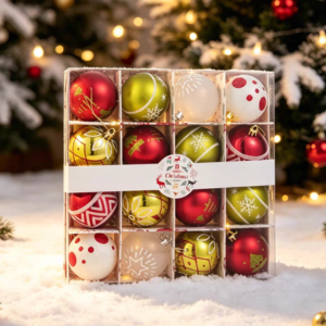 SET DE PELOTAS NAVIDAD ROJA+VERDE+BLANCA X 16