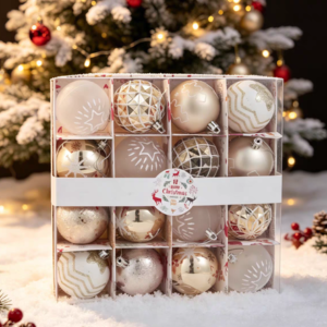 SET DE PELOTAS NAVIDAD COLOR CHAMPAGNE X 16