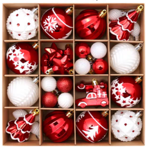 SET DE PELOTAS + ADORNOS NAVIDAD ROJA+BLANCA X 42 PIEZAS