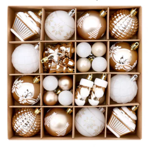 SET DE PELOTAS + ADORNOS NAVIDAD DORADA X 42 PIEZAZ