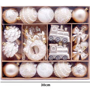 SET DE PELOTAS + ADORNOS NAVIDAD COLOR CHAMPAGNE X 45 PIEZAS