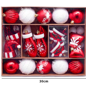 SET DE PELOTAS + ADORNOS NAVIDAD ROJA+BLANCA X 45 PIEZAS