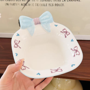 BOWL CUADRADA CERAMICA CON MOÑO CELESTE