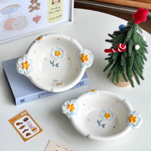BOWL CERAMICA CON 2 ASAS 9.5" FLOR
