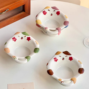BOWL CERAMICA CON FORMA DE GATO COLOR ROSA Y AZUL
