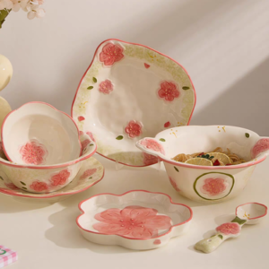 BOWL CERAMICA 9.25" CON 2 ASAS FLOR  DE CEREZO
