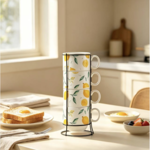 TAZA DE TE CERAMICA APILABLE LIMON X 4