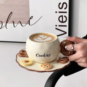 TAZA CON PLATO CERAMICA DE CAFE GALLETITAS