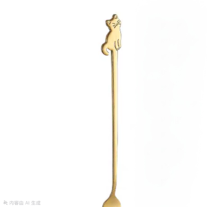 CUCHARITA MANGO CON 2 FORMAS DE GATO DORADA - X 6 UNI