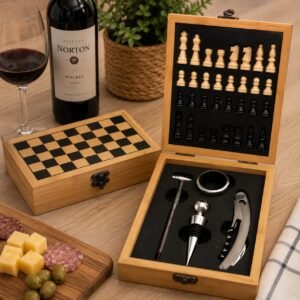 Set de vino ajedrez madera clara