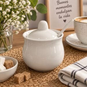 Azucarera blanca porcelana c/cucharita